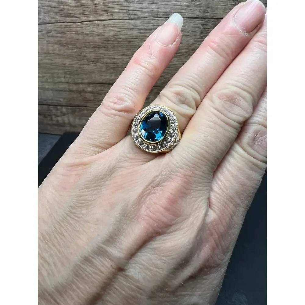 Lab blue spinel and CZ 18k rolled gold ring size 7